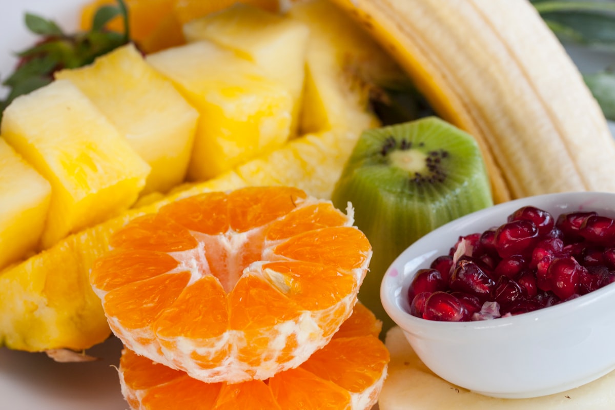Colorful plate with balanced food groups